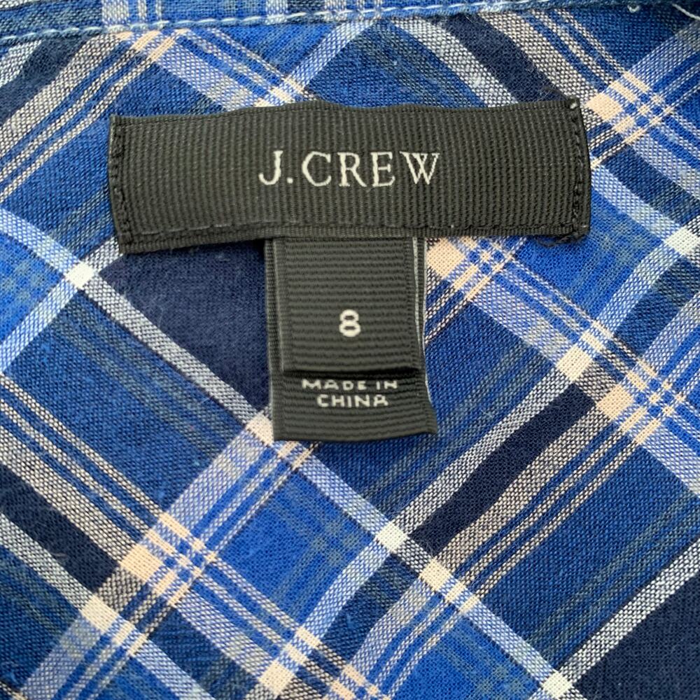 J. Crew Ocean Blue Plaid Ruffle Popover Shirt Size 8 - Picture 7 of 7